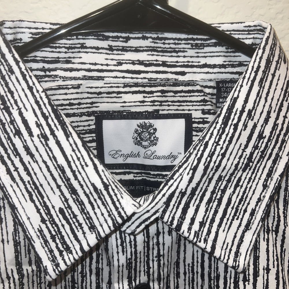 NEW~ENGLISH LAUNDRY SLIM FIT/STRETCH MEN'S DRESS SHIRT - XL (34/35) NAVY - Picture 2 of 15